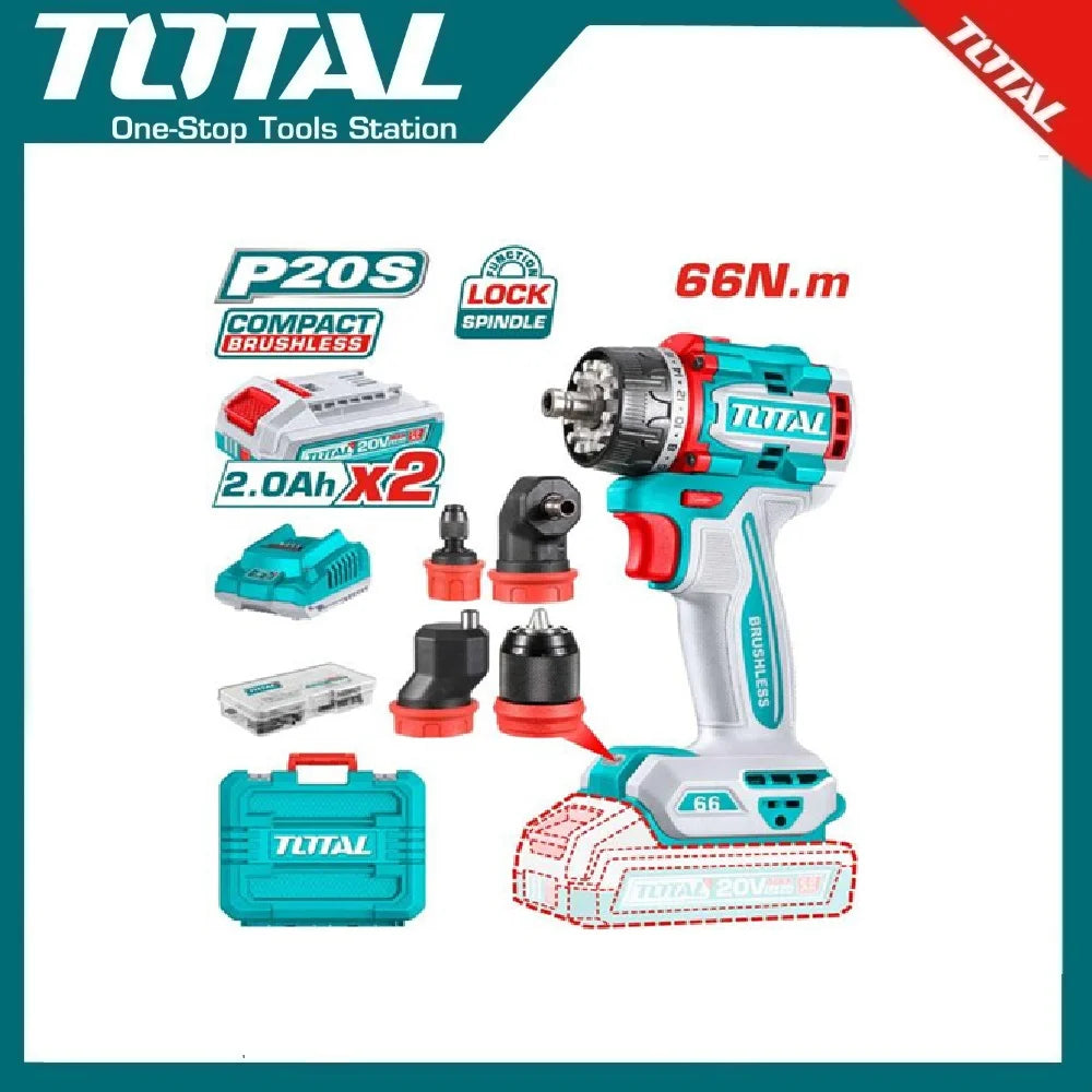 TOTAL 20V Cordless Multi-Head Drill Driver - 66nm | TDLI206686 Total